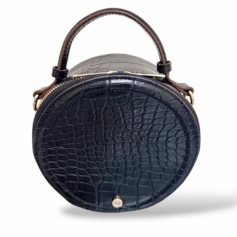 Kate Landry croc embossed round crossbody bag, black faux leather, NWOT